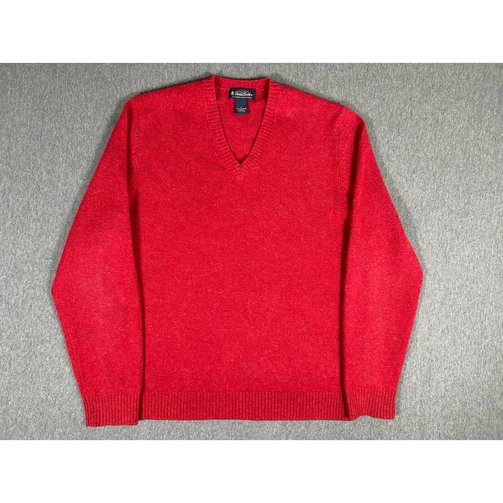 Brooks Brothers Men's L Red 100% Scottish Lambswool V-Neck Sweater Made HK